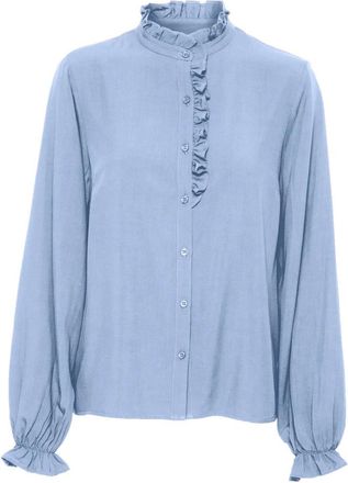 Cream Rain Washed Pofmouw Blouse - Dames - Blouses - Blauw - 2XL - Overhemden