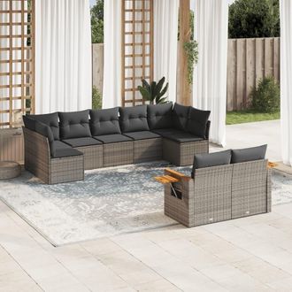 vidaXL Set De Muebles De Jard&iacute;n 9 Pzas Y Cojines Rat&aacute;n Sint&eacute;tico Gris Vidaxl