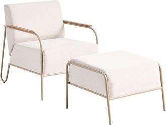 Beliani Garden Chair Beige Upholstered Cushions Seat Backrest Metal Frame with Footrest Modern Outdoor Patio Design NIMIS
