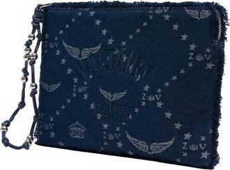Zadig&Voltaire Womens Embroidered Cotton Clutch Navy