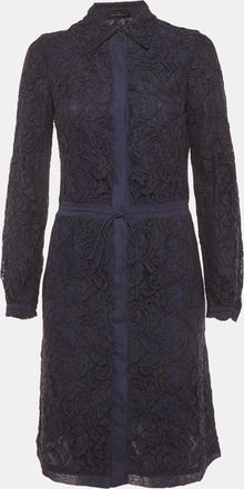 Carolina Herrera Navy Blue Guipure Lace Shirt Dress