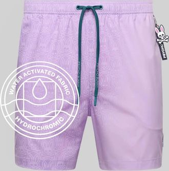 Psycho Bunny Mens Samos Hydrochromic Printed Swim Trunk 507 LAVENDULA / S