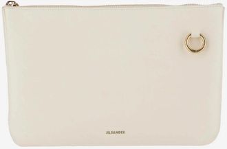Jil Sander Leren Clutch met Gouden Logo Detail - Dames - Clutches - Wit - ONE Size - Leer - Tassen