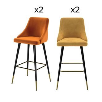 Rendez-Vous D&eacute;co Pack de 4 sillas de bar de terciopelo naranja y amarillo 77,5 cm
