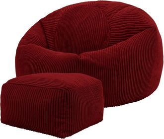 Icon Brand Puf con reposapi&eacute;s cuadrado de pana rojo burdeos