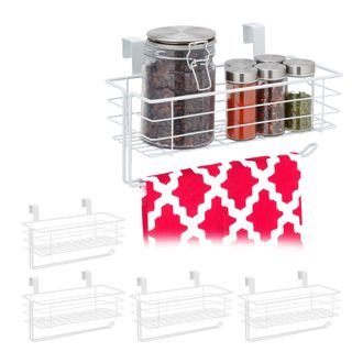 Relaxdays 5 Cestas Colgantes Con Portarrollos De Cocina, Almacenaje, Cocina Y Ba&ntilde;o, Alambre, 18x31x17 Cm, Blanco