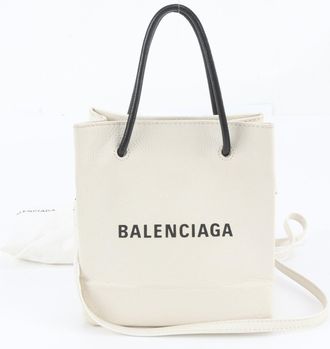 Balenciaga White Leather Handbag Shoulder Bag Tote Bag (Pre-Owned)