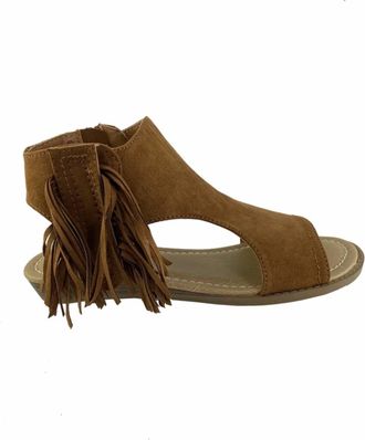 Olivaceous Womens Fringe Flat Sandals In Brown