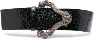 Gianfranco Ferre 2000s crocodile-embossed leather buckle belt - women - Patent Calf Leather - 90 - Black