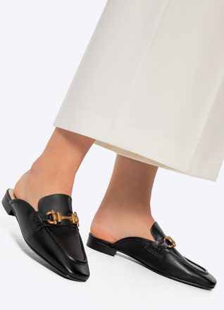 Wittchen Dames Leren Loafers met Open Hak Zwart Natuurlijk Leer