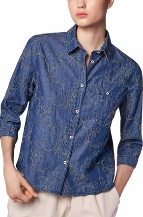 Camicettasnob Embroidered Denim Top In Blue