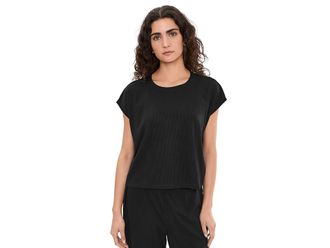 Eileen Fisher Ribbed Knit Crew Neck Cropped Top Womens Clothing Black : XL, Elastane/Lyocell/Tencel