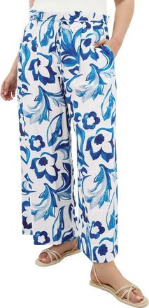 City Chic Resort Print Paperbag Waist Wide Leg Pants in Mykonos at Nordstrom, Size Xxxs