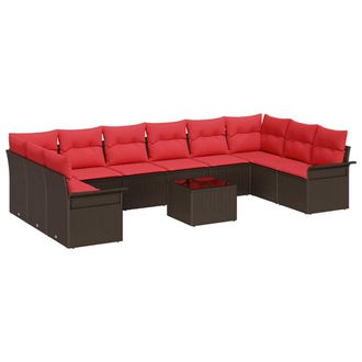 vidaXL Conjunto De Sof&aacute; De Jard&iacute;n 11 Pcs Marr&oacute;n Rat&aacute;n Sint&eacute;tico Vidaxl
