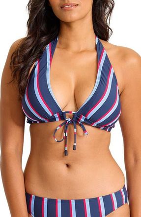 Tommy Bahama Deep Sea Stripe Halter Bikini Top in Mare Navy at Nordstrom, Size X-Large