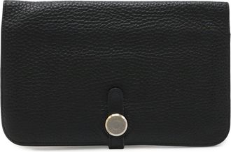 Herm&egrave;s Dogon Duo Black Taurillon Clemence Leather Long Wallet (Bi-Fold) (Pre-Owned)