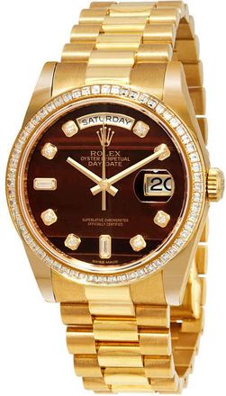 Rolex Day-Date Chocolate Bulls Eye Diamond Dial Automatic Mens 18kt Yellow Gold President Watch 118398CHBEDP
