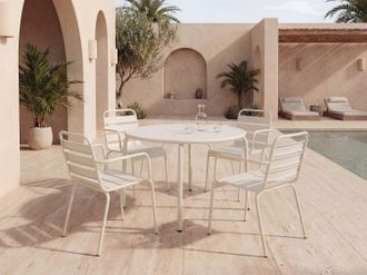 Vente-Unique Sala da pranzo da giardino un tavolo D.110 cm e 4 poltrone impilabili in Metallo Beige - MIRMANDE di MYLIA