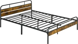 HOMCOM King Bed Frame With Headboard - No Box Spring Needed - Rustic Brown | TJ Hughes
