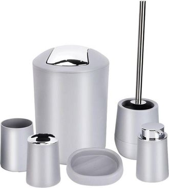 OEM Juego De Accesorios De Ba&ntilde;o De 6 Piezas (gris) Que Incluye Cesta, Escobilla De Inodoro, Portacepillos, Dispensador De Loci&oacute;n, Jabonera Y Vaso Para Enj