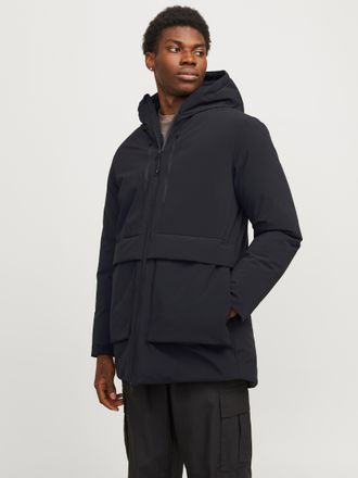 Jack & Jones Parka JACK & JONES JCOCHARLIE PARKA JACKET BF, Herren, Gr. XS, schwarz, Web, Obermaterial: 100% Polyester, unifarben, normal, gerader Abschluss, Jacke