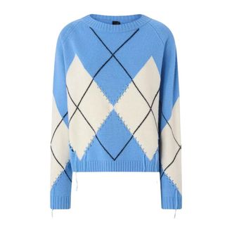 Pinko Pinko - Berna Pull Argyle Traforato - Dames - Truien - Blauw - Maat: M Wol