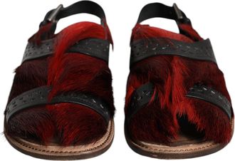 Dolce & Gabbana Black Red Gazelle Hair Leather Sandals Mens Shoes