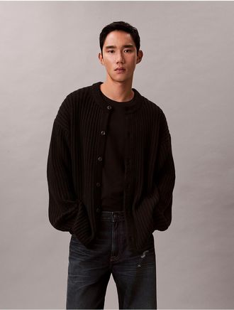 Calvin Klein Jeans Calvin Klein Mens Cotton Blend Ribbed Cardigan - Black - XL