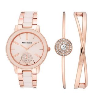 Anne Klein Quartz Rose Gold Dial Ladies Watch and Bracelet Set AK/3538LPST