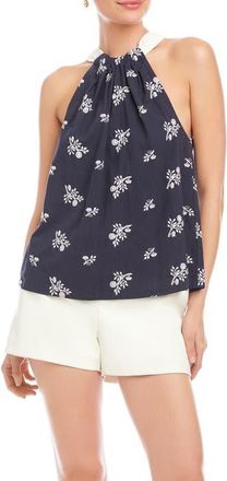 Fifteen Twenty Sicilie Floral Embroidered Cotton Halter Top in Navy at Nordstrom, Size X-Small