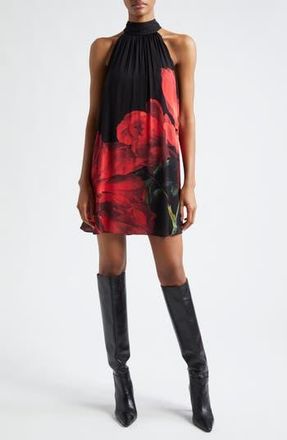 Alice & Olivia Corine Floral Halter Minidress in Peony Petals Bright Ruby at Nordstrom Rack, Size X-Large