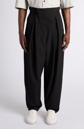 Bottega Veneta Drop Crotch Tapered Leg Lightweight Wool Twill Pants in 1010 Double Black at Nordstrom, Size 34 Us