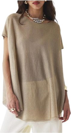 Majestic Filatures Ruimvallende top met lurex - Dames - Blouses - Beige - M - Overhemden