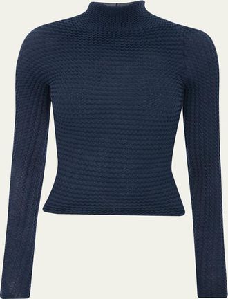 Victoria Beckham Zigzag Knit Mock-Neck Long-Sleeve Top