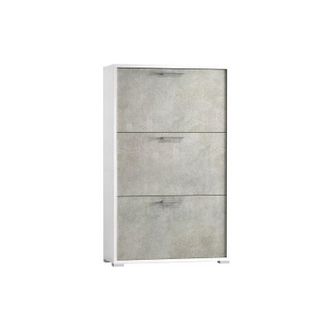 Terraneo Terraneo - Zapatero De Doble Fondo Con Tres Puertas Hasta 18 Pares De Zapatos Puertas De Hormig&oacute;n Blanco