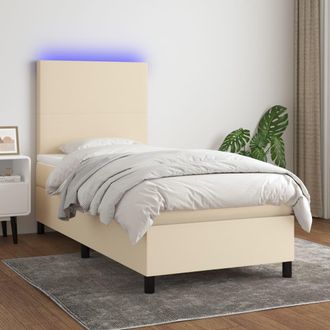 vidaXL Vidaxl - Cama Box Spring Colch&oacute;n Y Luces Led Tela Color Crema 90x190 Cm