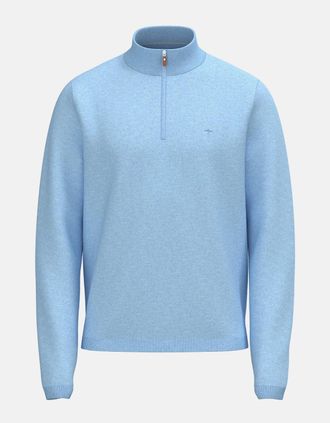 Fynch-Hatton Mens Fine Knit Air Cotton 1/4 Zip Sweater New Breeze - Blue - Size: 40