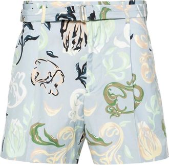 Lanvin Short tailleur met riem - Heren - Bermuda - Veelkleurig - XL - Katoen - Korte Broeken