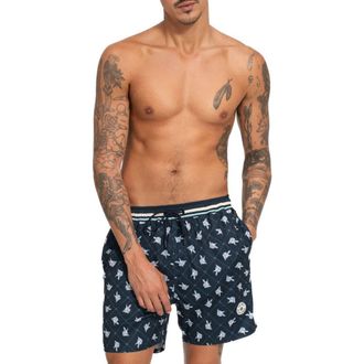 Agua Bendita Joe Cherish Stretch Cotton Blend Swim Trunks in Navy Multi at Nordstrom, Size 30