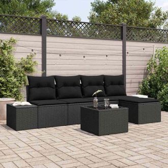 vidaXL Conjunto De Sof&aacute; De Jard&iacute;n 6 Pcs Negro Polirat&aacute;n Vidaxl