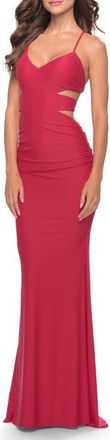 La Femme Side Cut Out Jersey Dress with Strappy Back in Red at Nordstrom, Size 10