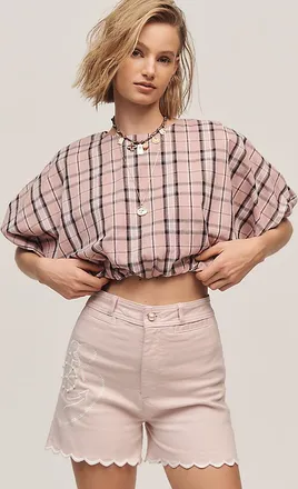 Maeve The Ettie High-Rise Scallop Hem Shorts by Maeve