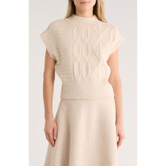Elie Tahari Cap Sleeve Cable Stitch Sweater in Oatmeal Heather Brown at Nordstrom Rack, Size X-Large