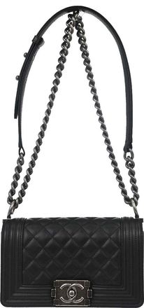 Chanel So Black Boy Flap Quilted Caviar Black Calfskin Handbag (Pre-Owned)