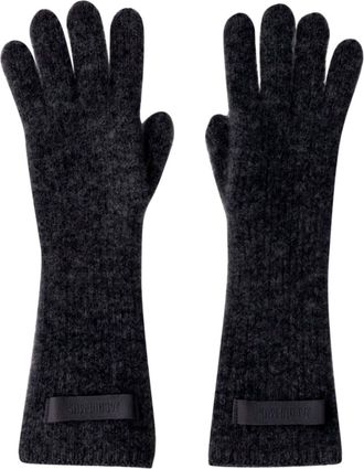 Jacquemus Black Long Textured Ribbed Knit Gloves