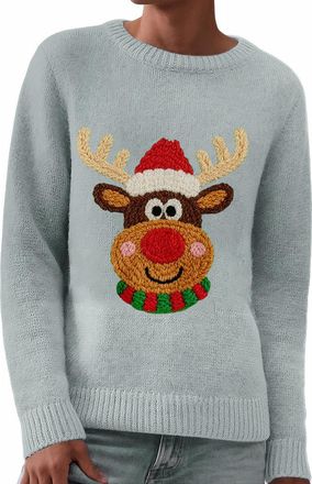 Generic Personalised Xmas Jumper Christmas Jumpers for Women Fashion 3D Print Womens Knitted Jumpers Long Sleeves Ladies Xmas Sweaters Winter Warm Fleece Pull