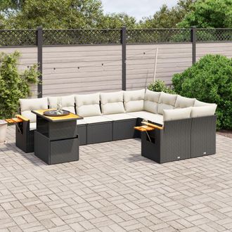 vidaXL Vidaxl - Set De Sof&aacute;s De Jard&iacute;n 10 Pzas Cojines Rat&aacute;n Sint&eacute;tico Negro