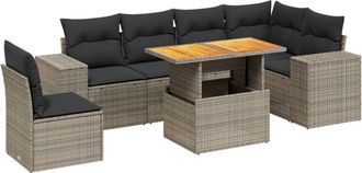 vidaXL Vidaxl - Set De Sof&aacute;s De Jard&iacute;n 7 Piezas Con Cojines Rat&aacute;n Pe Gris