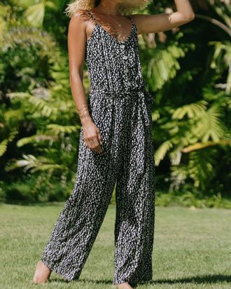 Tribal Button Front Jumpsuit In Ibiza