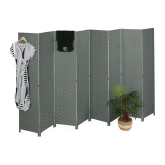Relaxdays Relaxdays - Biombo 8 Paneles Plegable, Separador Ambientes, 170x320 Cm, Pantalla Interior, Madera, Cuerda De Papel, Gris